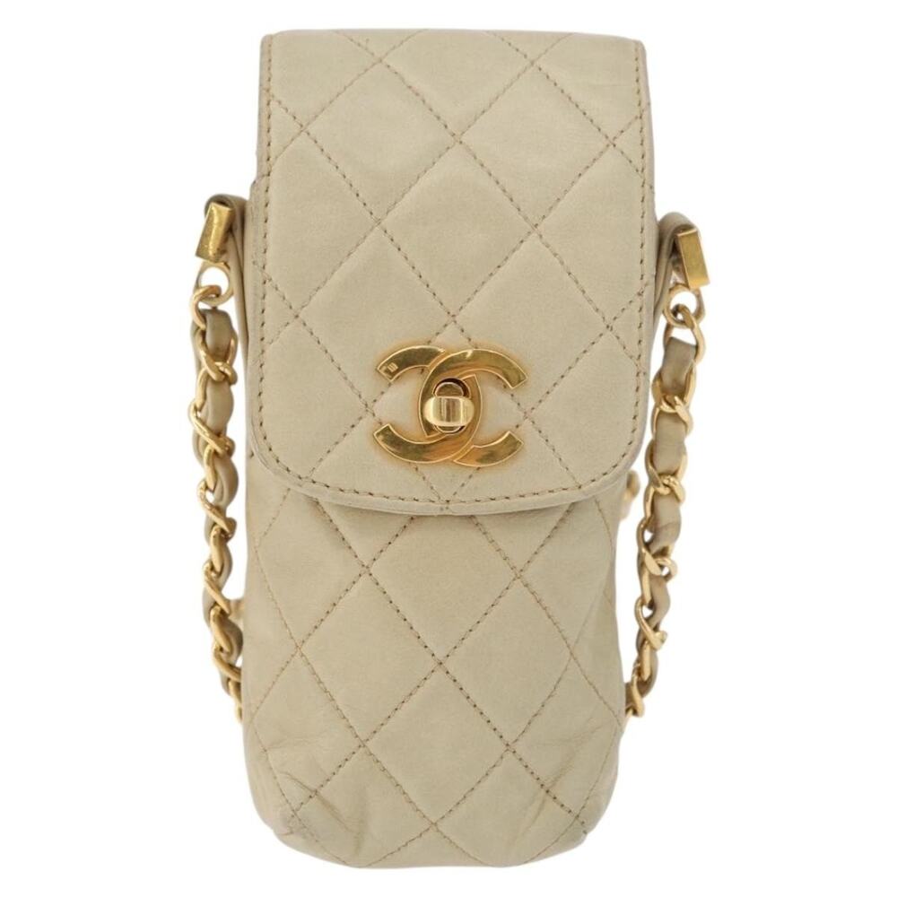 Chanel Matelasse Lambskin Chain Shoulder Bag Beige